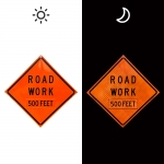 Roll Up Sign & Stand - 48 Inch Reflective Road Work 500 Feet Roll Up Traffic Sign